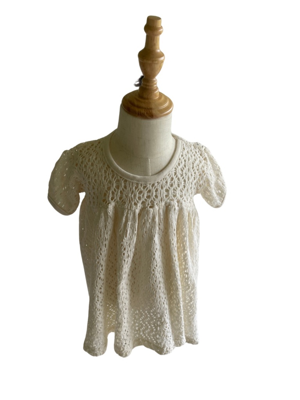Girls' Cream Crochet Knit Short Sleeve dress